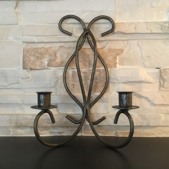 Wall Sconce โฆ Vintage Iron Two Arm Candlestick Holders - Picture 1 of 4